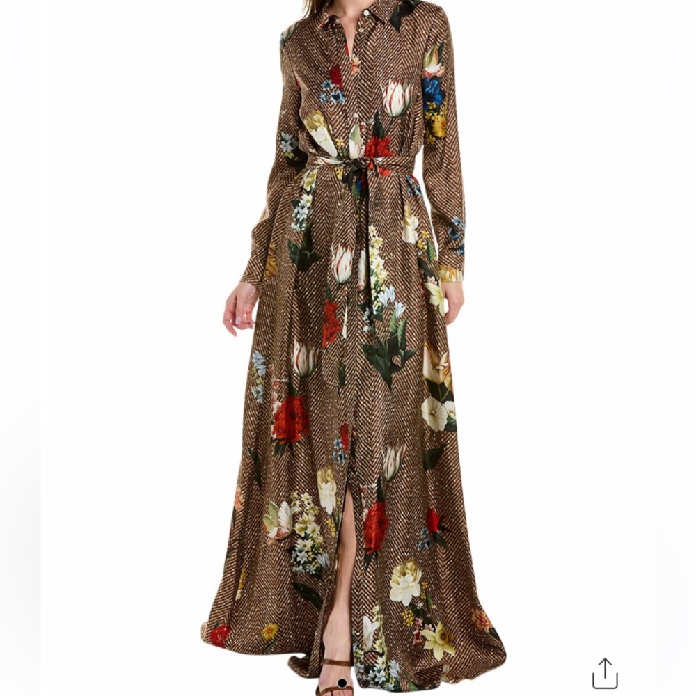 OSCAR DE LA RENTA LUXURY SILK MAXI DRESS WITH SELF TIE SASH SIZE SMALL